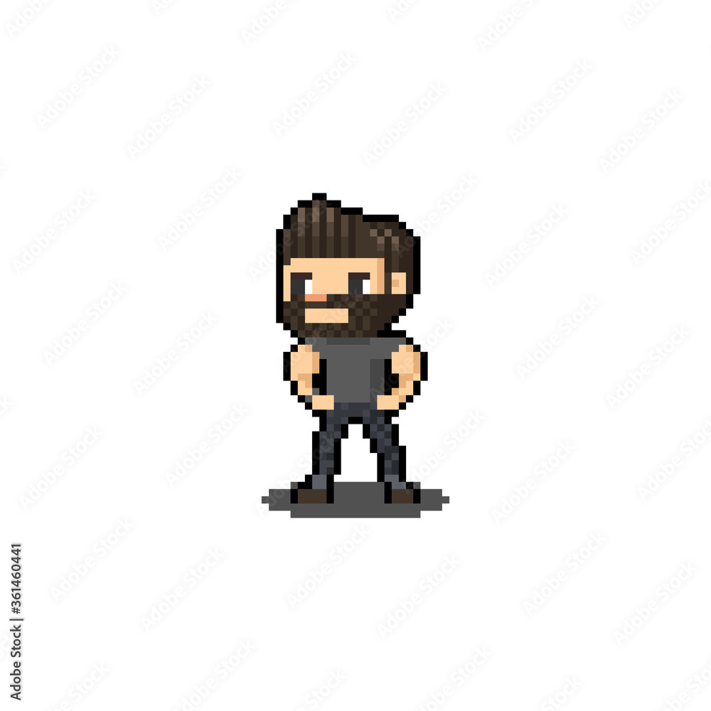 Pixel art cartoon beard man character. Stock Vector | Adobe Stock