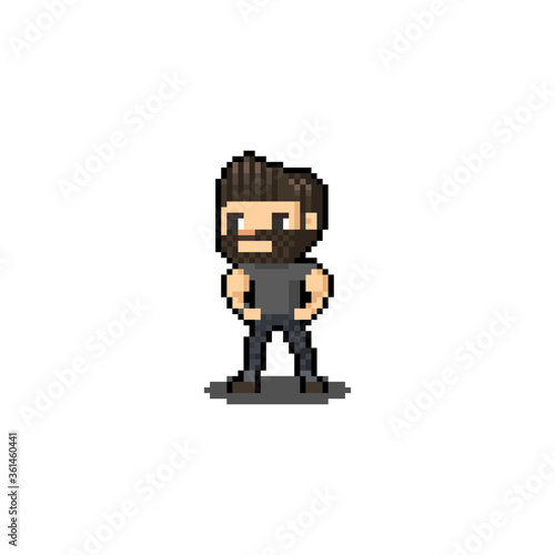 Pixel art cartoon beard man character.