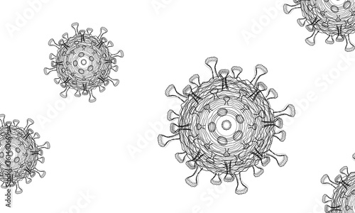 Black and white Bacteria and the inscription coronavirus COVID-2019 on a blue Abstract bokeh Light background vector design .
