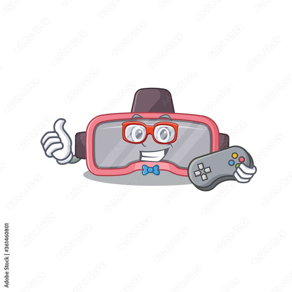 Cartoon Mascot design of VR glasses gamer using controller