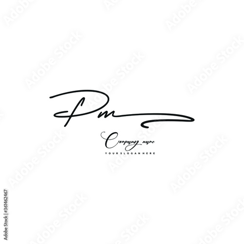 PM initials signature logo. Handwriting logo vector templates. Hand drawn Calligraphy lettering Vector illustration.