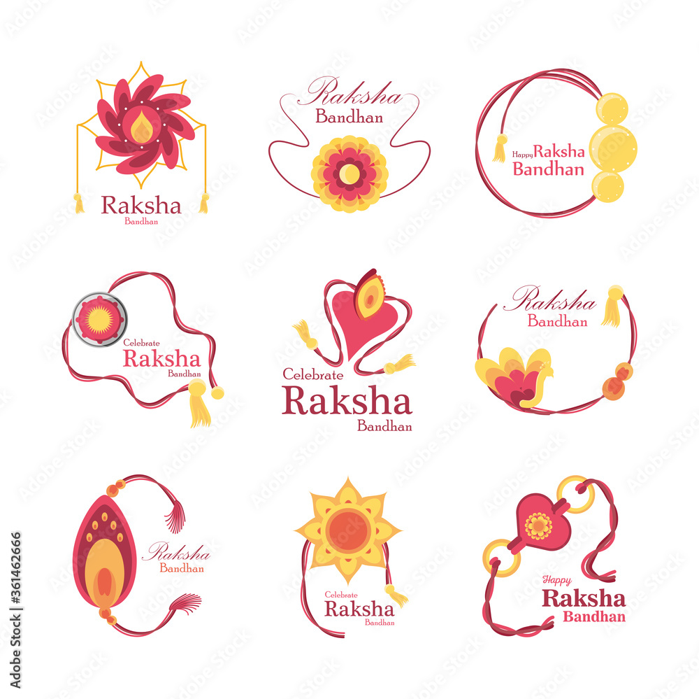 Raksha bandhan wristband detailed style icon set vector design