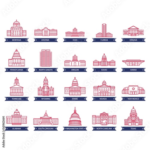 Collection of usa state capitol buildings