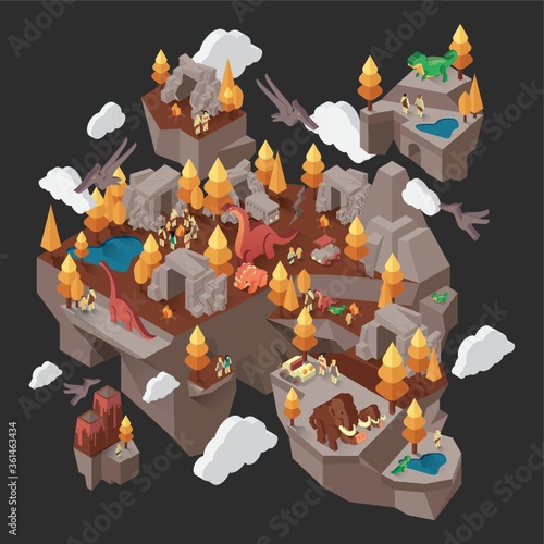 Isometric floating prehistoric island