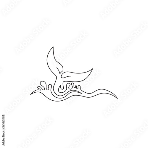 One single line drawing of big whale fish for company logo identity. Giant creature mammal animal mascot concept for conservation foundation. Continuous line draw design illustration vector graphic