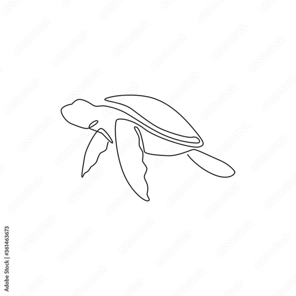 One single line drawing of big turtle for marine company logo identity. Adorable creature reptile animal mascot concept for conservation foundation. Continuous line draw design vector illustration One single line drawing of big turtle for marine company logo identity. Adorable creature reptile animal mascot concept for conservation foundation. Continuous line draw design vector illustration
