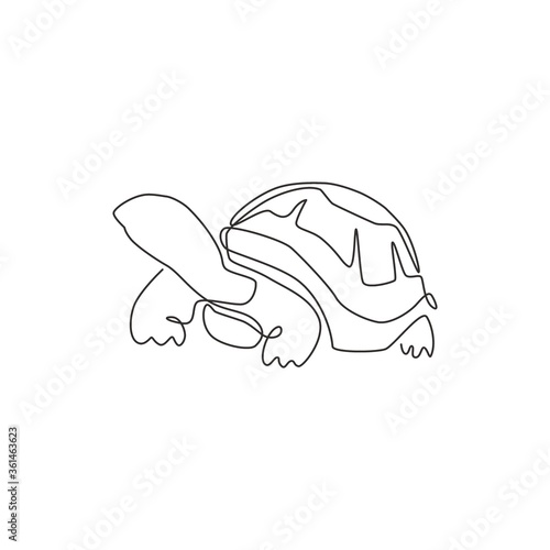 One single line drawing of big land tortoise for social company logo identity. Adorable creature reptile animal mascot concept for conservation foundation. Continuous line draw design illustration