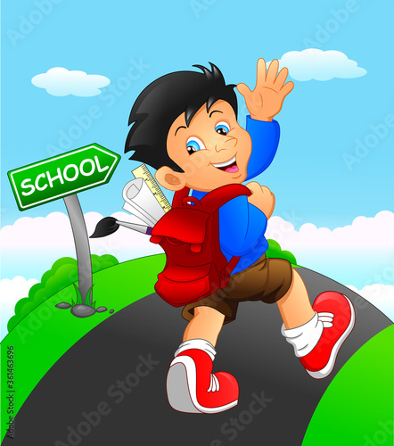 funny school boy with bag
