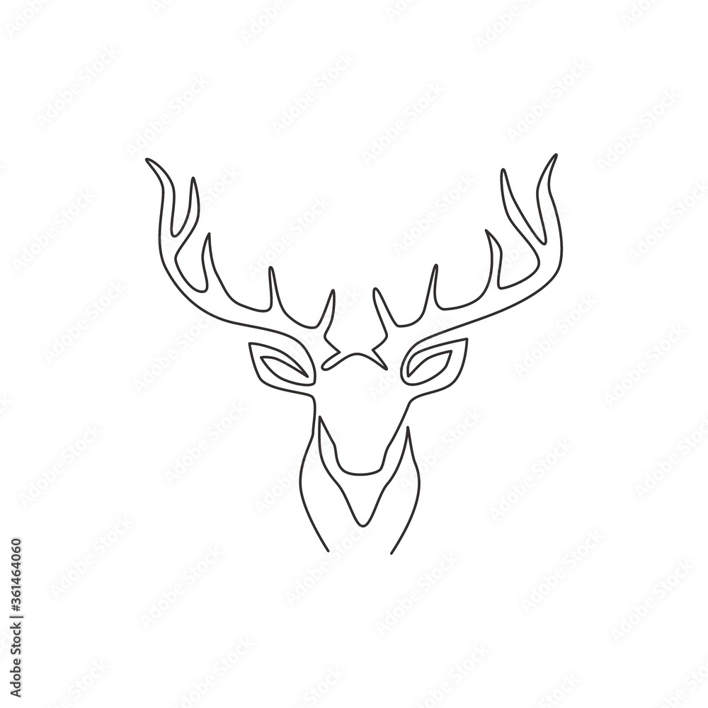 One single line drawing of adorable head deer for company logo identity. Cute reindeer mammal animal mascot concept for public zoo. Trendy continuous line draw vector graphic design illustration One single line drawing of adorable head deer for company logo identity. Cute reindeer mammal animal mascot concept for public zoo. Trendy continuous line draw vector graphic design illustration