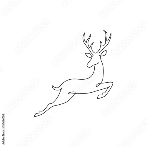 One continuous line drawing of wild reindeer for national park logo identity. Elegant buck mammal animal mascot concept for nature conservation. Single line draw design illustration