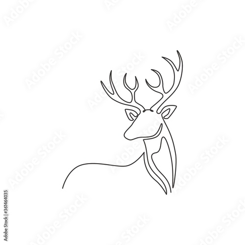 Single continuous line drawing of elegance cute deer for national zoo logo identity. Luxury buck mascot concept for animal hunting club. Modern one line graphic vector draw design illustration