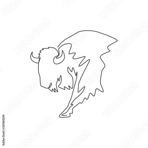 Single continuous line drawing of elegance american bison for multinational company logo identity. Luxury bull mascot concept for national park. One line draw design vector graphic illustration