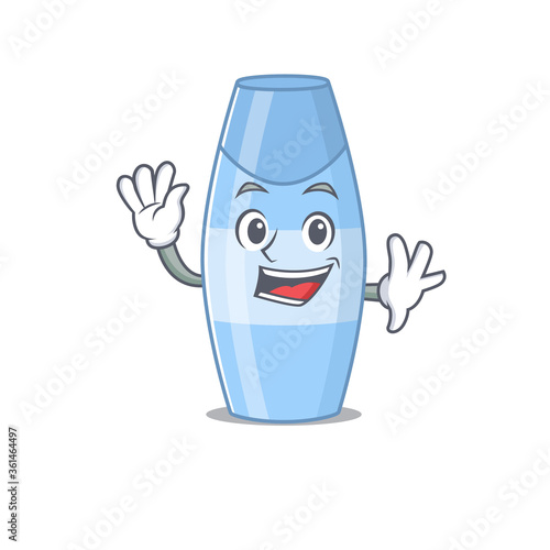 A charismatic shampoo mascot design concept smiling and waving hand