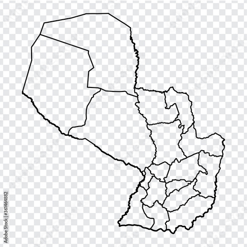 Blank map of Paraguay. High quality map  Republic of Paraguay with provinces on transparent background for your web site design, logo, app, UI. America. EPS10.