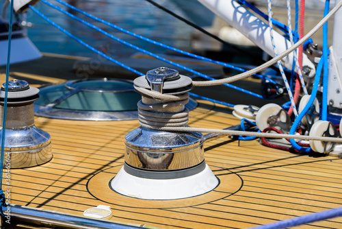 Marine capstan winch on ship.