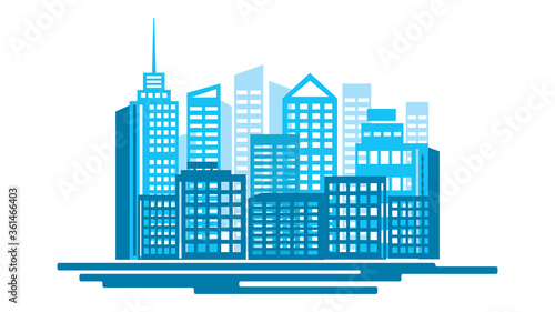 City buildings vector illustration  blue houses on white background  isolated combination  real estate business  urban development concept.