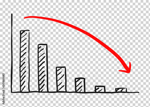 drawing graphic of economic crisis down with arrow and chart. vector illustration (Concept of stock decline, down trend of business, economy)