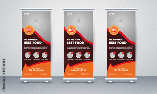 Food and restaurant roll up banner design template layout Vector.Roll-up Banner Template Design.Latest Creative Restaurant food Roll-up Banner Bundle Templates