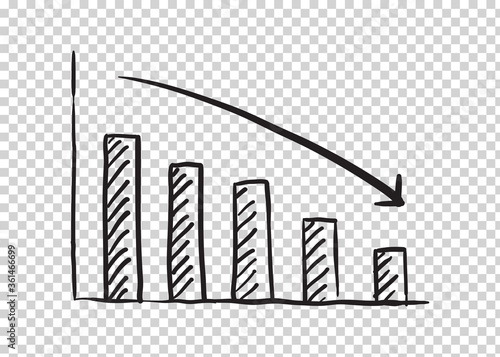 drawing graphic of economic crisis down with arrow and chart. vector illustration (Concept of stock decline, down trend of business, economy)