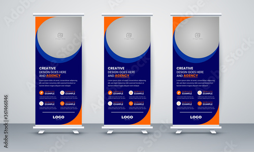 Roll up banner stand template design, blue banner layout, advertisement, pull up, polygon background, vector illustration, advertisement, pull up, x-banner and flag-banner layout, abstract background