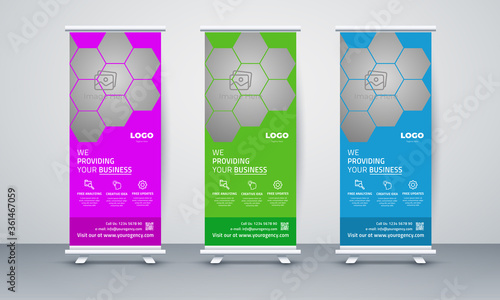 Modern Exhibition Advertising Trend Business Roll Up Banner Stand Poster Brochure flat design template creative concept, Corporate Identity Print Template Set of Brochure cover