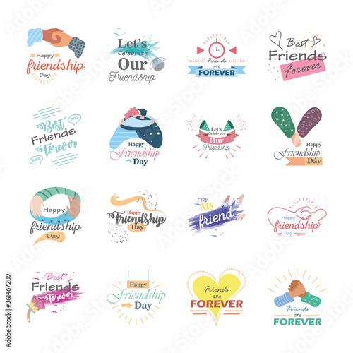 Happy friendship day detailed style icon set vector design