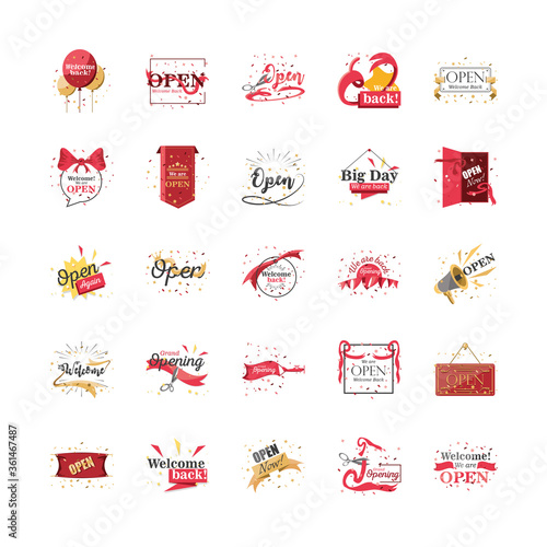 welcome and open day detailed style icon set vector design