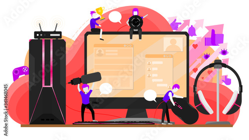 Vector illustration concept of streaming devices and streamer job. Creative flat design for web banner, marketing material, business presentation, online article . photo
