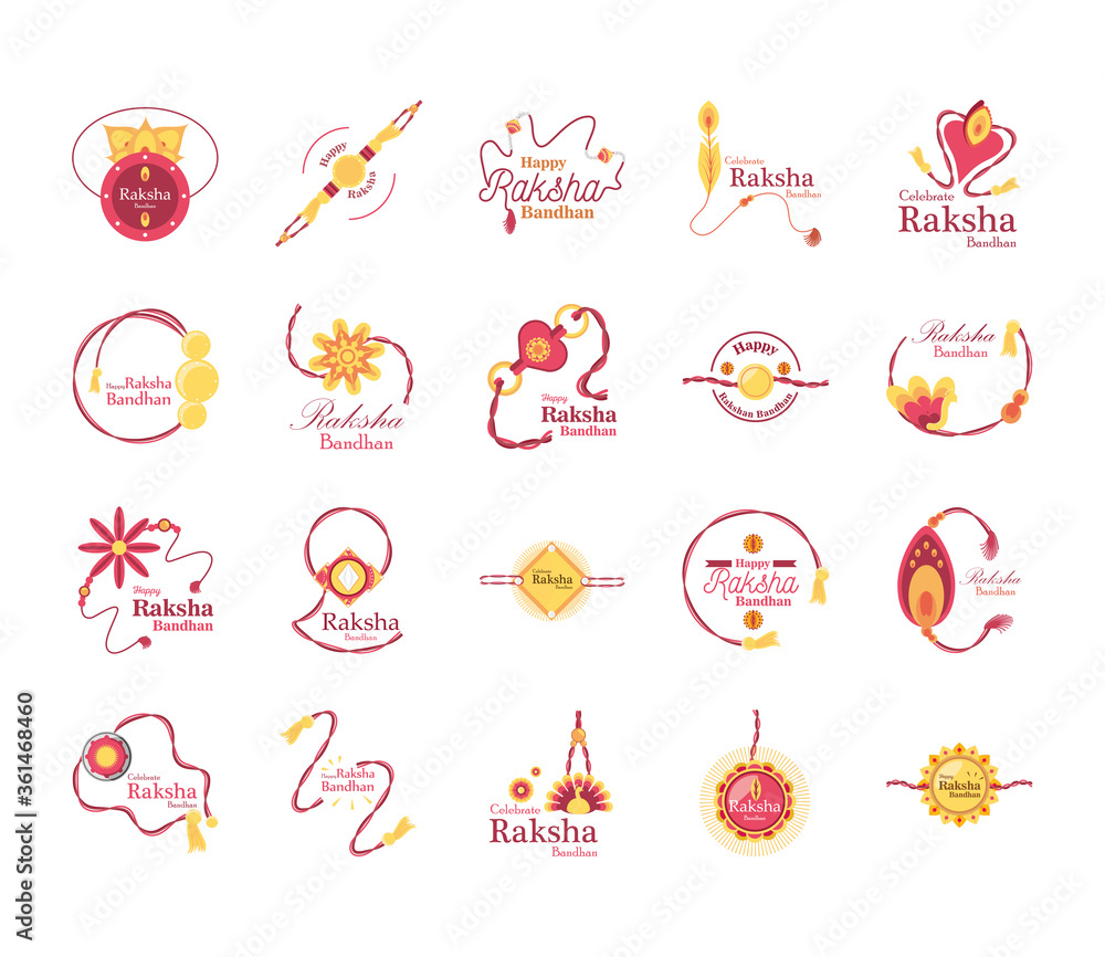 Naklejka premium Raksha bandhan wristband detailed style icon set vector design