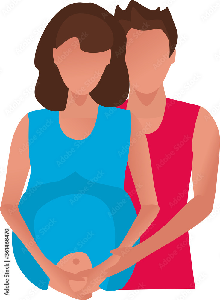 Pregnancy. A young couple expecting a baby. Mothers Day. The birth of a new generation. A family. Graphic drawing. Close-up. Cartoon style Pregnancy. A young couple expecting a baby. Mothers Day. The birth of a new generation. A family. Graphic drawing. Close-up. Cartoon style
