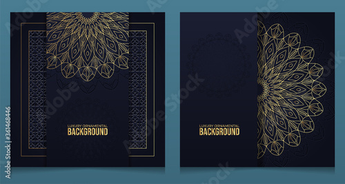 luxury ornamental mandala background in dark blue color