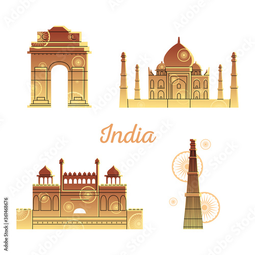 India landmarks places vector design