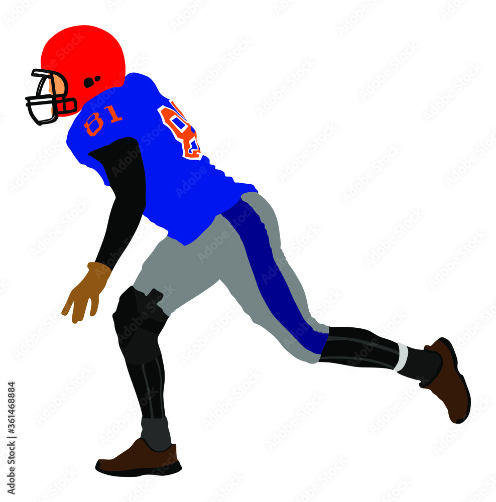 American football player in action, vector illustration isolated on white background. Sportsman in full equipment on court. Rugby sport man, popular collage sport super star. American football player in action, vector illustration isolated on white background. Sportsman in full equipment on court. Rugby sport man, popular collage sport super star.