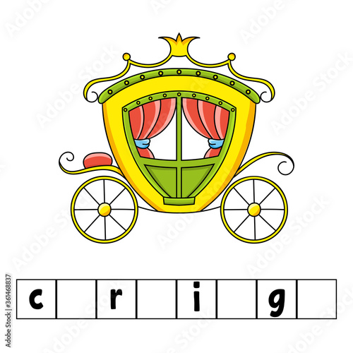 Words puzzle. Education worksheet. Learning game for kids. Color activity page. Puzzle for children. English for preschool. Vector illustration. Cartoon style.