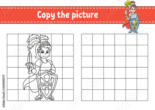 Copy the picture. Coloring book pages for kids. Education developing worksheet. Game for children. Handwriting practice. Cartoon character.