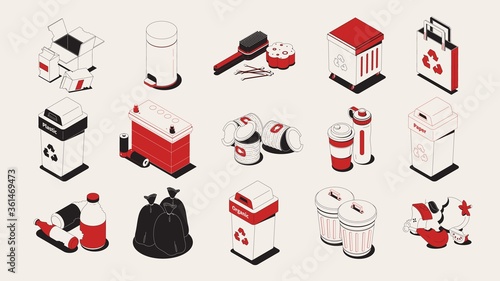 Garbage and Recycling Isometric Set