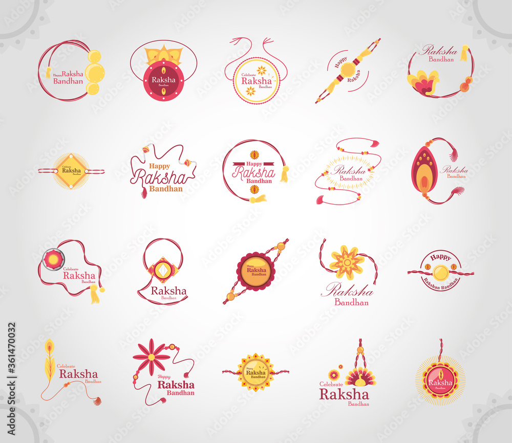 Raksha bandhan wristband detailed style icon set vector design Raksha bandhan wristband detailed style icon set vector design