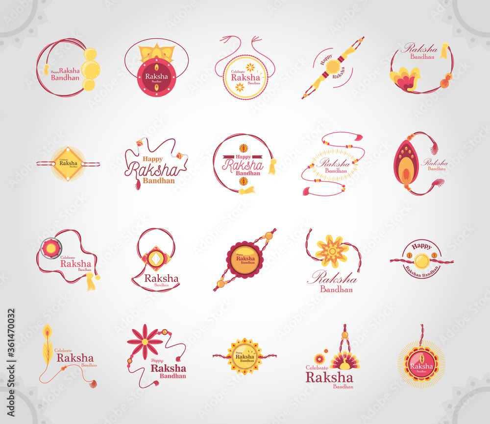 Raksha bandhan wristband detailed style icon set vector design