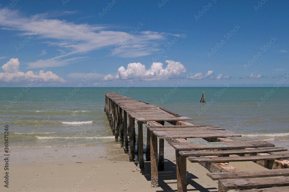 Panoramic beach and pier on the island of Pasir Bangka Belitung Indonesia
