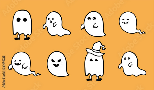 手書きのおばけのイラストのセット／ハロウィン／幽霊／かわいい