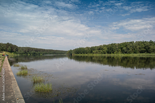 Natural Nemunas riverbank landscape in Birstonas, Europe