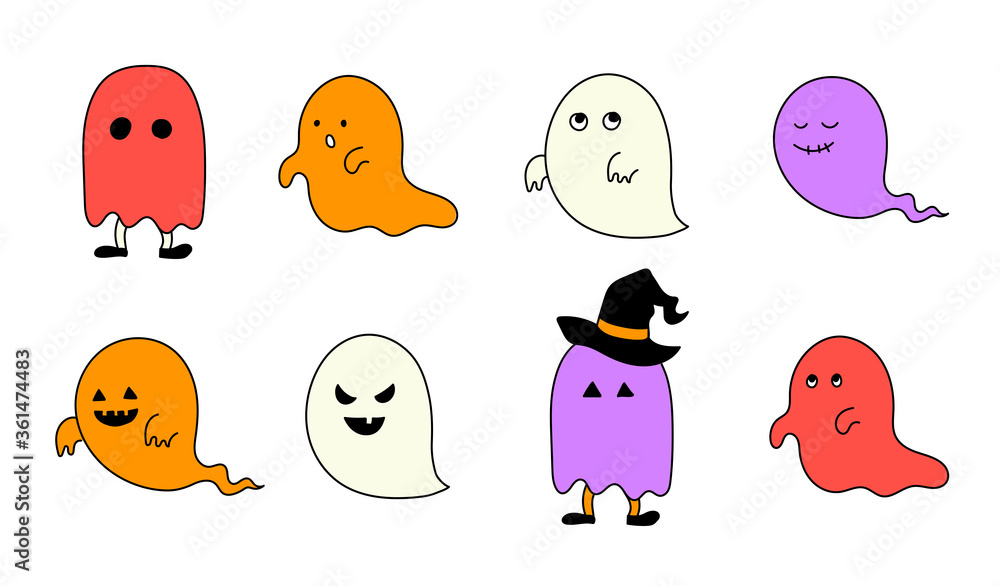 手書きのおばけのイラストのセット ハロウィン 幽霊 かわいい Ilustracion De Stock Adobe Stock