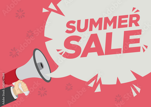 Summer Retail Sale promotion shoutout with a megaphone speech bubble against a red background. photo