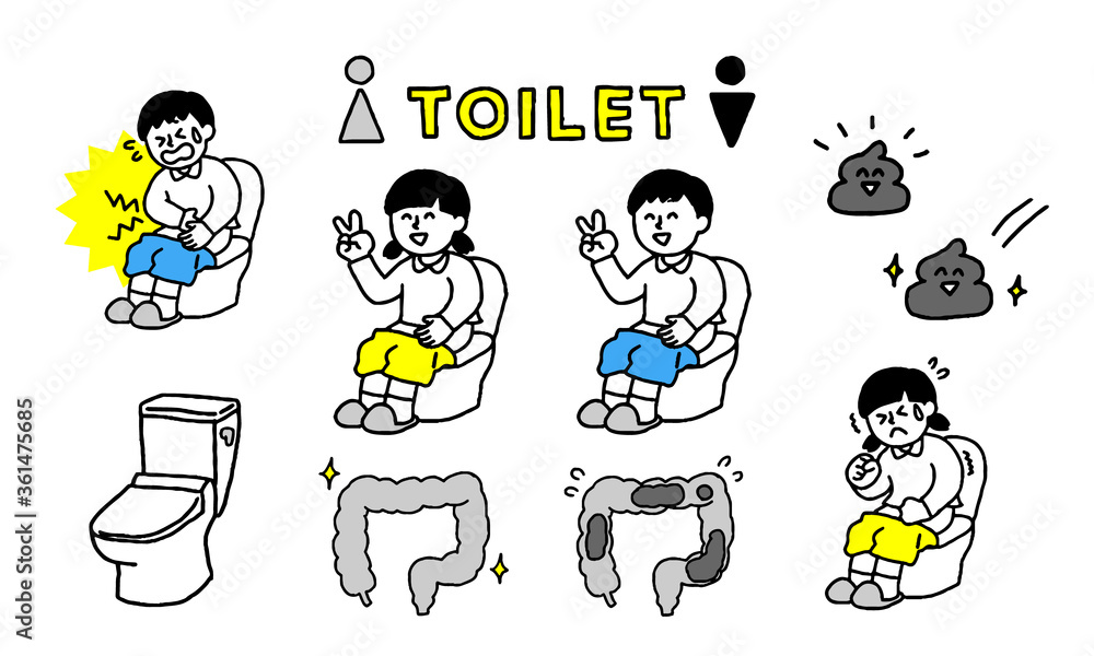 トイレで排泄する男の子女の子イラストセット（シンプル）