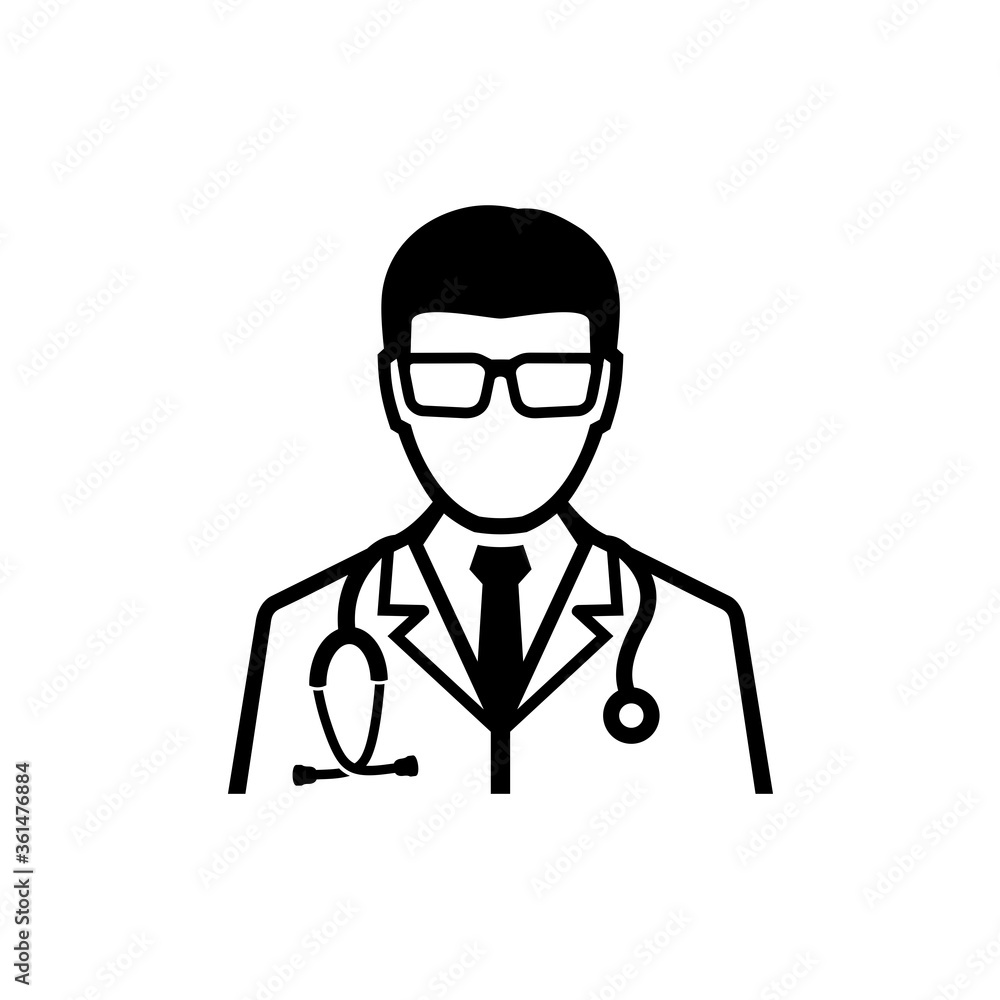 Doctor with white coat and stethoscope medical consultation vector icon