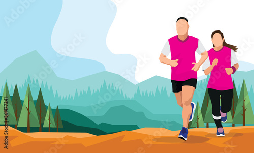 Running silhouettes vector illustration.