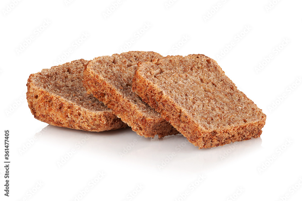 Slices of grain bread on a white background Slices of grain bread on a white background