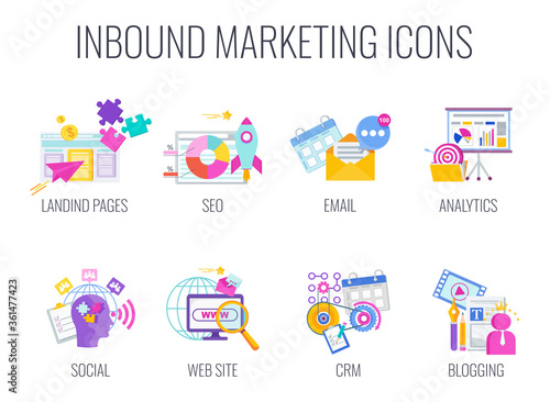 Inbound Marketing. Digita marketing icons. Internet Content Management Strategy.