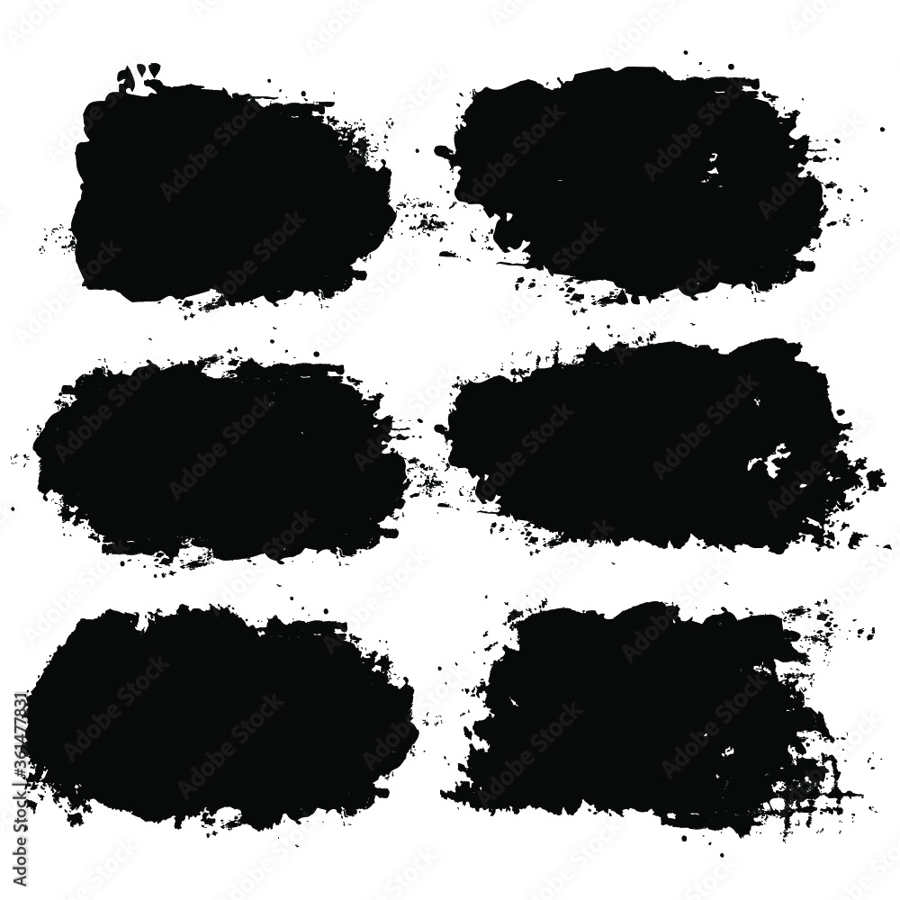 black brush strokes set backgrounds. Artistic lines grunge collection. Set of black grungy hand painted brush strokes isolated on white. Abstract ink texture, design elements.