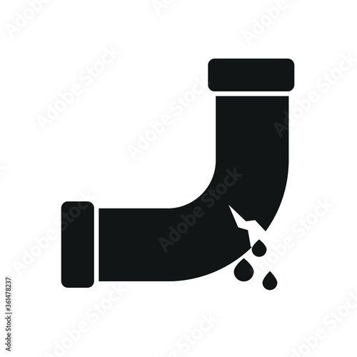 Cracked water pipes icon vector.Tap broken flat sign symbols logo line illustration isolated on white background black color.Concepts object design art for water supply and repair.